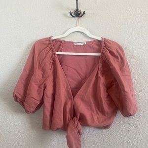 Abercrombie & Fitch Pink Front-Tie Crop Blouse
